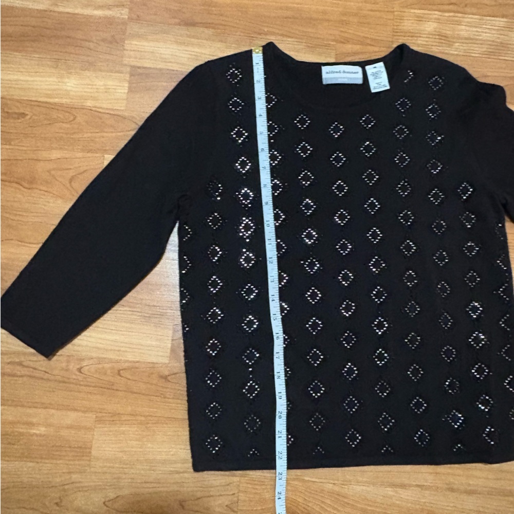 Alfred Dunner black 3/4 sleeve sweater diamond beads rhinestones PS Petite Small - Picture 8 of 8